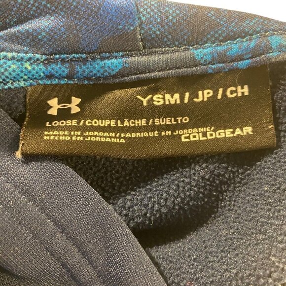Under Armour Cold Gear Hoodie Loose Fit YSM -Small- Fleece Lined Navy Blue - Picture 3 of 4